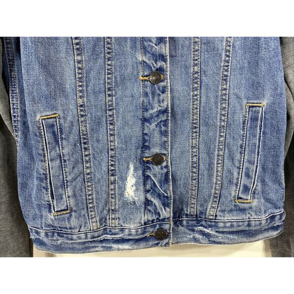 Abercrombie & Fitch Distressed Vintage Denim Jacket Hoodie Size Boy's Small 34" - Picture 4 of 12